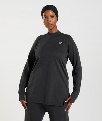 Gymshark Vital Seamless Long Line Ženske Ošišane Majice Crne | HR 3759EBC